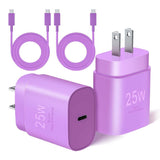 Purple 2 Pack 25W Fast Home Charger PD Type-C 6ft and10ft USB-C Cable Quick Power Adapter  - ZDXW234 2590-1