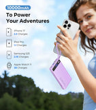 10000mAh Purple Power Bank 22.5W PD Fast Charge  Thinner Backup Battery Portable Charger Built-in Cable LED Display  - ZDXW245 2601-3