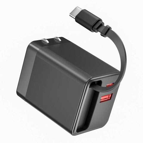 65W PD Home Charger Fast Type-C 2ft Retractable Cable USB-C Built-in Power Cord QC3.0 Adapter  - ZDK22 2240-1