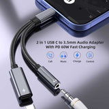 USB-C Earphone Adapter Splitter TYPE-C Charging Port Headphone Audio Jack  Port Converter USB-C Male to 3.5mm and USB-C Female Mic Support   - ZDP22 2282-6