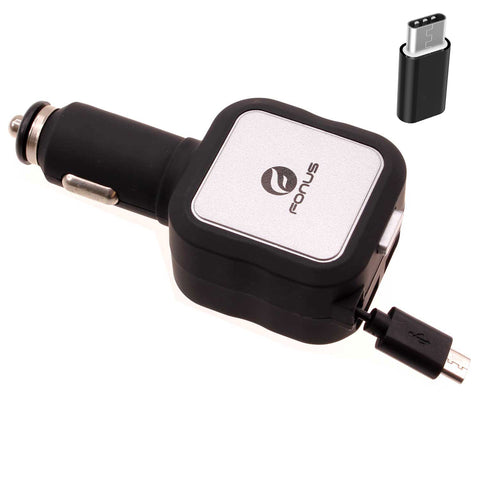  Retractable Car Charger   4.8Amp   2-Port USB  USB-C Adapter   DC Socket   Power Adapter  - ZDG50 2016-1