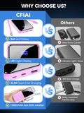 15000mAh Lavender Power Bank  22.5W PD Fast Charge  Backup Battery Portable Charger Built-in Cable LED Display  - ZDXW244 2600-2