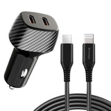 Fast Car Charger 60W 2-Port USB-C 6ft Long PD Cable Power Adapter DC Socket Plug-in  - ZDF08+E25 2185-1