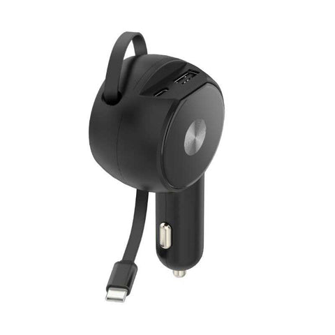30W Car Charger Retractable 3 Amp Type-C 2-Port USB Fast Charge   - ZDK38 2241-1