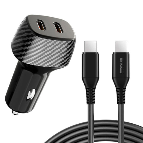 Fast PD Car Charger 60W 2-Port USB-C 6ft Long Type-C Cable Power Adapter DC Socket Plug-in  - ZDF08+J68 2184-1