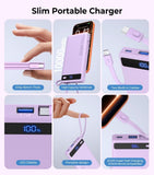 10000mAh Purple Power Bank 22.5W PD Fast Charge  Thinner Backup Battery Portable Charger Built-in Cable LED Display  - ZDXW245 2601-4