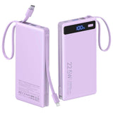 10000mAh Purple Power Bank 22.5W PD Fast Charge  Thinner Backup Battery Portable Charger Built-in Cable LED Display  - ZDXW245 2601-1