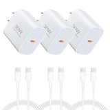 3 Pack 30 Fast Home Charger PD Type-C 3 Pack 6ft USB-C Cable Quick Power Adapter  - ZDXW232 2588-1