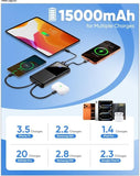 15000mAh Power Bank  22.5W PD Fast Charge  Backup Battery Portable Charger Built-in Cable LED Display  - ZDXW239 2595-4