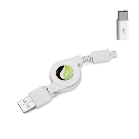 Retractable Cable with USB-C Adapter Power Wire Fast Charger Cord Type-C  Sync White  - ZDC65+USB-C 2131-1