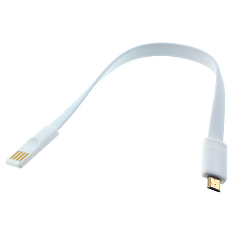 Short Micro USB Cable Charger Cord - Flat - Magnetic - White - Fonus M46