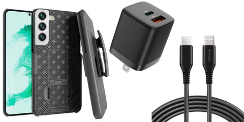 Belt Clip Case and Fast Home Charger Combo Swivel Holster PD Type-C Power Adapter 6ft Long USB-C Cable Kickstand Cover 2-Port Quick Charge - ZDFE1+G88