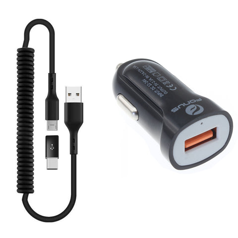 24W Fast Car Charger Coiled USB Cable Micro-USB to USB-C Adapter Power Cord Wire Quick Charge - ZDK78