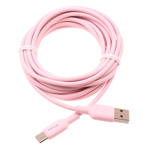 10ft Long USB-C Cable Pink Charger Cord Power Wire Type-C Fast Charge - ZDJ16