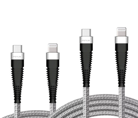 6ft and 10ft Long PD USB-C Cables Fast Charge Power Cord Type-C to iPhone Wire Sync Braided - ZDY54