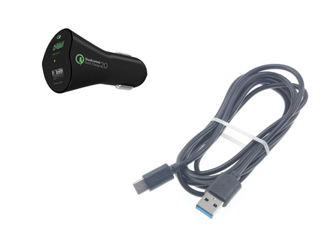 30W QC Fast Car Charger 2-Port USB 6ft Cable - USB-C - Fonus A56