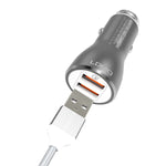 Car Charger 36W Fast 2-Port USB Coiled Cable Type-C Quick Charge - ZDK21