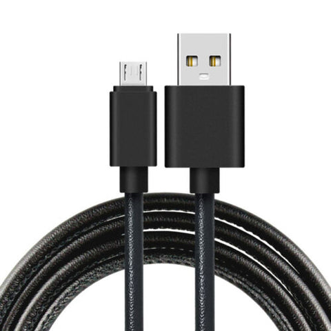 6ft Long Micro USB Cable Power Cord - PU Leather - Black - Fonus M25