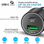 36W 2-Port Car PD Charger w 6ft USB-C Cable - M62