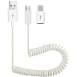 Coiled USB Cable Charger Cord Power Wire Sync White - ZDK34