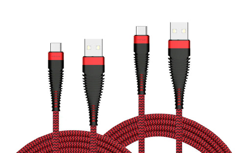6ft and 10ft Long USB-C Cables Fast Charge TYPE-C Cord Power Wire Data Sync Red Braided - ZDY76