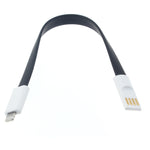 Short USB to Lightning Cable Charger Cord - Flat Magnetic - Black - E18