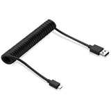 Micro USB Cable Charger Cord - Coiled - Black - Fonus K09