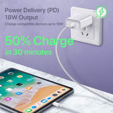 18W USB-C Fast PD Wall Charger 6ft Type-C Cable - Fonus J09