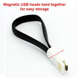 Short Micro USB Cable Charger Cord - Flat - Magnetic - Black - Fonus M38