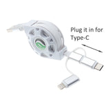 3-in-1 Retractable USB Cable Charger Cord - White - Fonus R29