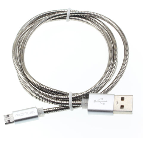 3ft Micro USB Cable Charger Cord - Metal - Silver - Fonus F51
