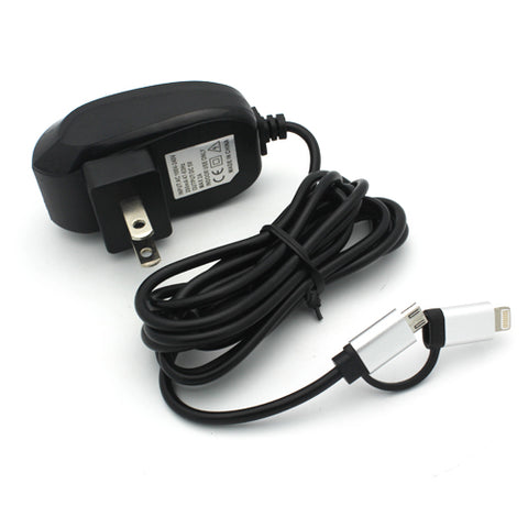 2-in-1 Home Wall Charger 6Ft Cable - MicroUSB and Lightning - Fonus D17