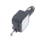 Retractable Car Charger 2-Port USB - One QC3.0 Port - Lightning - D23