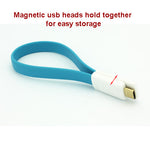 Short Micro USB Cable Charger Cord - Flat Magnetic - Blue - Fonus M77