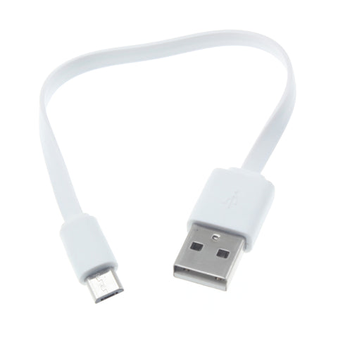 Short Micro USB Cable Charger Cord - Flat - White - Fonus B73