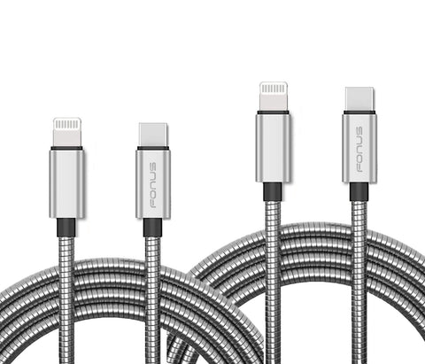 3ft and 6ft Metal PD USB-C Cables Fast Charge Long Power Cords Type-C to iPhone Wire Sync Braided - ZDY55