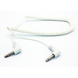 3.5mm Audio Cable Aux-in Car Stereo Speaker Cord - Right Angle - Coiled - White - Fonus G49