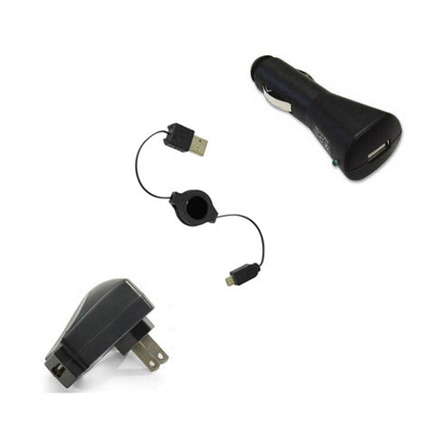 3-in-1 Home Wall Car Charger Set - Retractable Micro USB Cable - B84