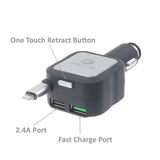 Retractable Car Charger 2-Port USB - One QC3.0 Port - Lightning - D23