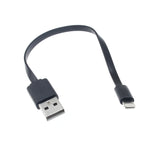 Short USB to Lightning Cable Charger Cord - Flat - Black - C16