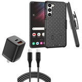 Belt Clip Case and Fast Home Charger Combo Swivel Holster PD Type-C Power Adapter 6ft Long USB-C Cable Kickstand Cover 2-Port Quick Charge - ZDZ48