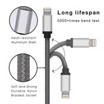 10ft USB to Lightning Cable Charger Cord - Braided - Gray - K35