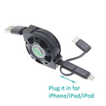 3-in-1 Retractable USB Cable Charger Cord - Black - Fonus R30