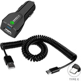 24W Fast USB Car Charger - Coiled USB-C Cable - QC3.0 - Fonus M14