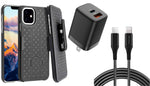 Belt Clip Case and Fast Home Charger Combo Swivel Holster PD Type-C Power Adapter 6ft Long USB-C Cable Kickstand Cover 2-Port Quick Charge - ZDM90+G96