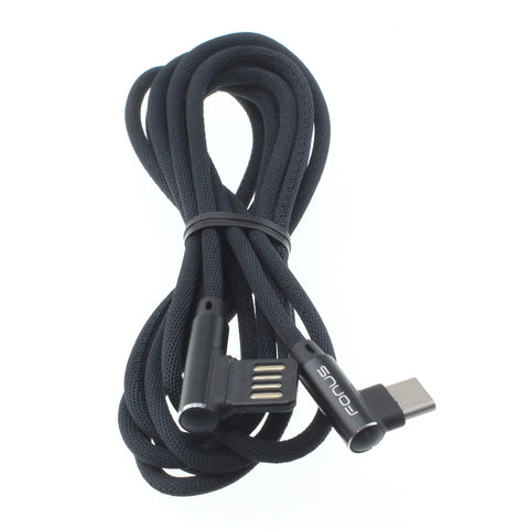 6ft USB-C Cable Charger Cord -90 Degree Right Angle - Braided - Black - Fonus R31