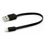 Short USB to Lightning Cable Charger Cord - Flat - Black - C16