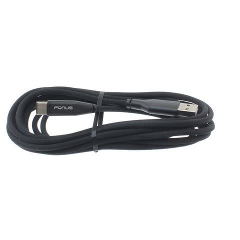10ft USB-C Cable Charger Cord - Cotton Braided - Black - Fonus K98