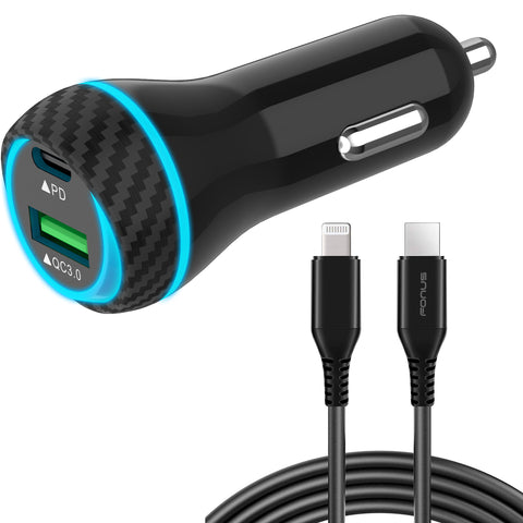 43W Fast PD Car Charger 6ft Long Cable USB-C to Lightning Cord - ZDE19