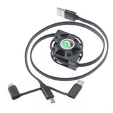 3-in-1 Retractable USB Cable Charger Cord - Black - Fonus R30
